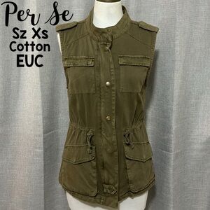 Per Se Vest-XS-Olive Green-Military Vibes-ZipUp/Snaps-Pockets-Adj Waist-Pockets